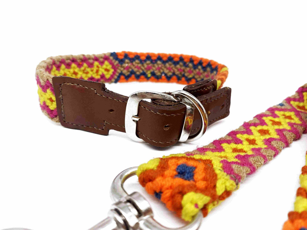 Collar Fiesta- ručně háčkovaný psí obojek - hand made dog leash - Wayana.eu